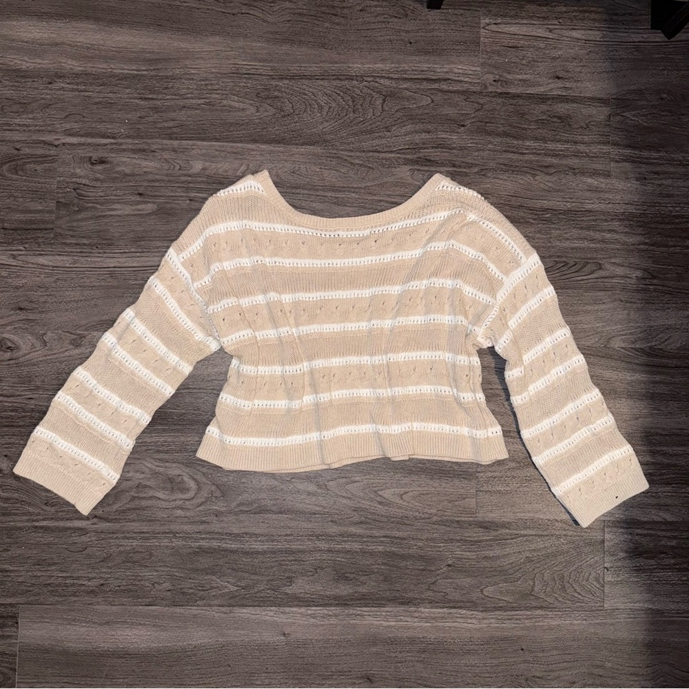 Striped Beige and White Cropped Sweater